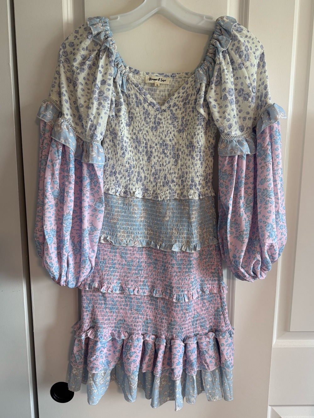 Patchwork Floral smocked Ruffled Mini Dress - Picture 3 of 10